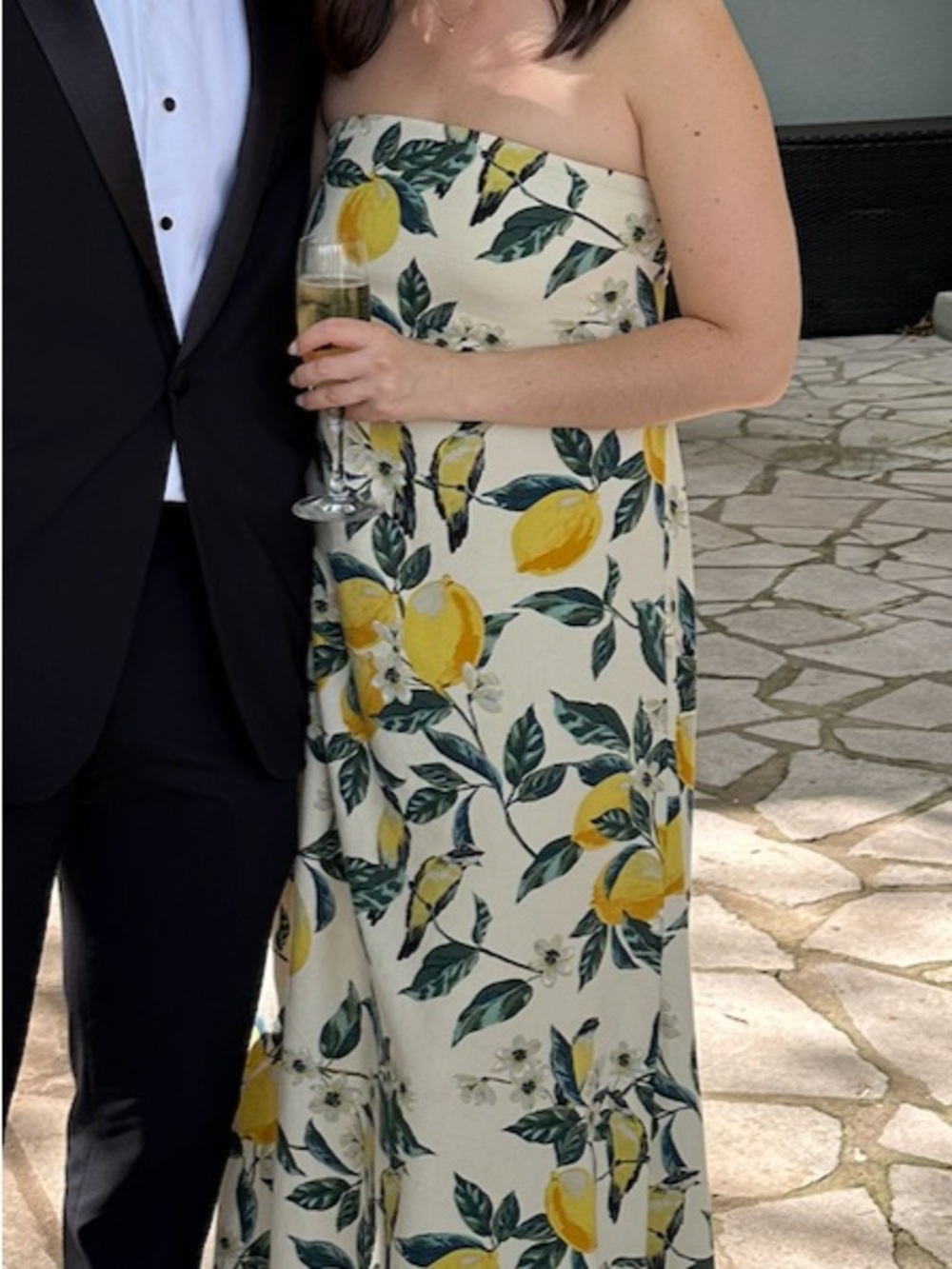 Dress Forum Strapless Lemon-Print Maxi Dress in Yellow and Cream